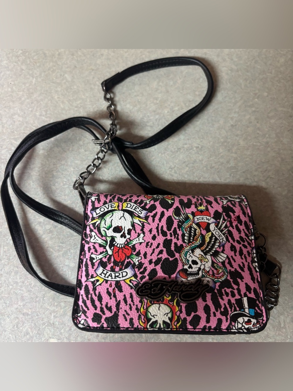 Ed Hardy Skull Heart Whimsigoth Grunge Goth Preppy Micro Wallet Crossbody Bag